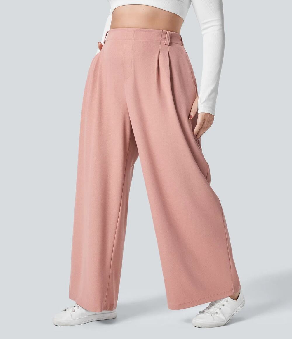 NWT Halara Flex Crepe Wide Leg Work Pants High Waisted Rose Pink Womens Size M
